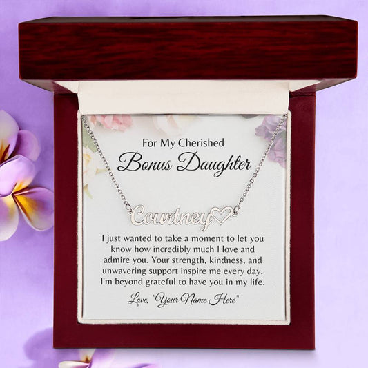Bonus Daughter Personalized Name Necklace with Heart