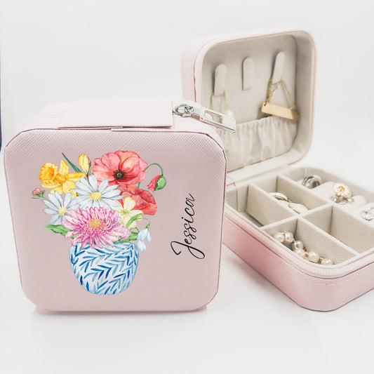 Pink Flowers Personalized Jewelry Box